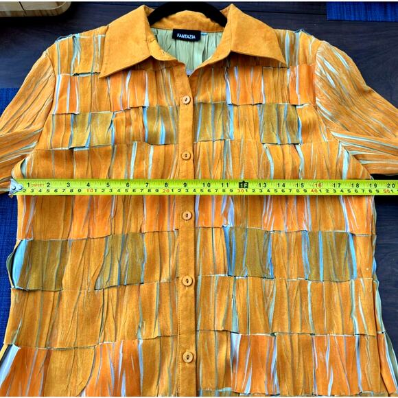 Fantazia Textured Weave Shirt Sz L Yellow Orange Witchy 90s Art Indie - Picture 8 of 9